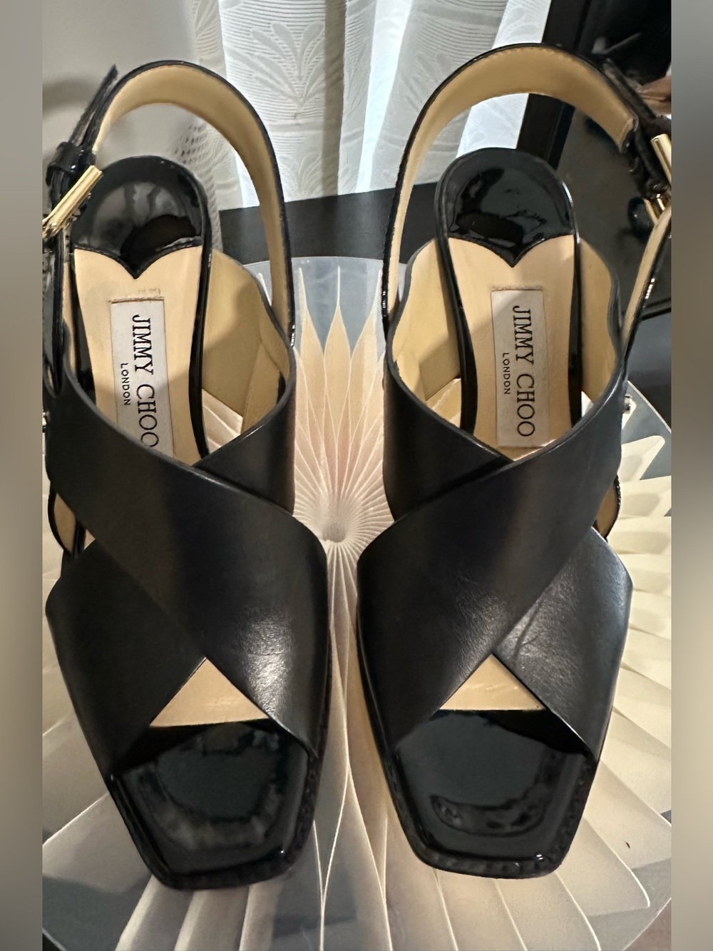 Jimmy Choo Black Leather Crisscross Slingback Heels